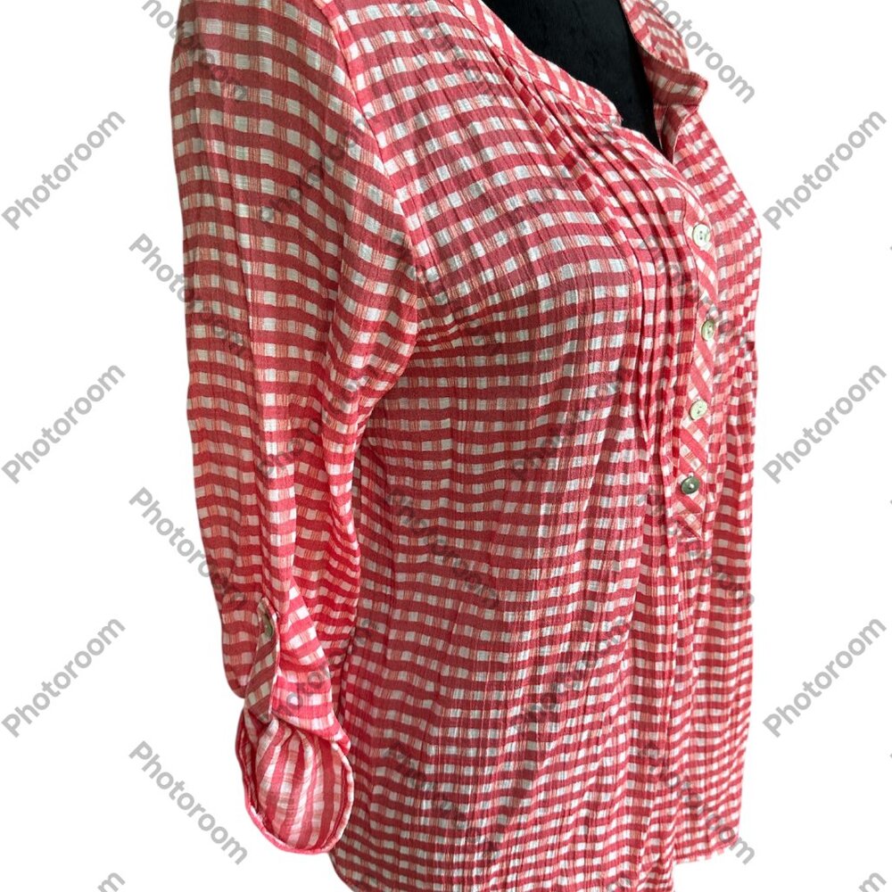 Bundle Only EUC RUBY RD. Checkered Pleated 3/4 Sleeve Roll Tab Blouse. - Picture 6 of 6